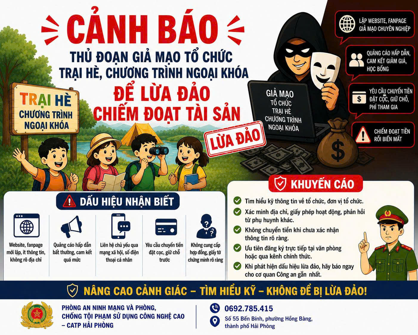 Phòng An ninh mạng và phòng, chống tội phạm công nghệ cao: Cảnh báo thủ đoạn giả mạo tổ chức trại hè, chương trình ngoại khóa để lừa đảo chiếm đoạt tài sản